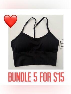 ❤️5 for $15❤️ 5 Style Black Sports Bra/Bralette with Padding - Size Small